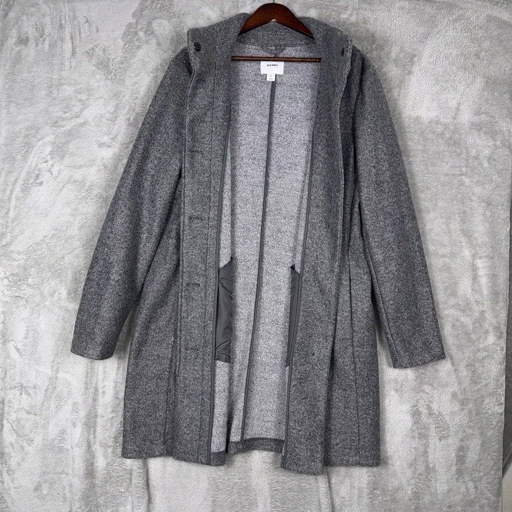 Old Navy Long‎ Peacoat Womens XL Tall Button Front Funnel Neck Light Gray